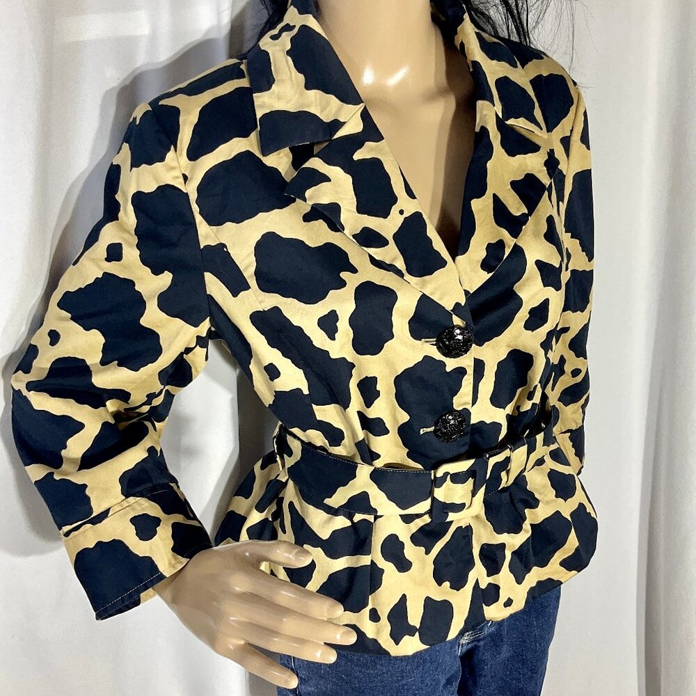 Grace Sz 12 Animal Print Belted 3/4 Sleeve Jacket Giraffe Blazer Womens Animal